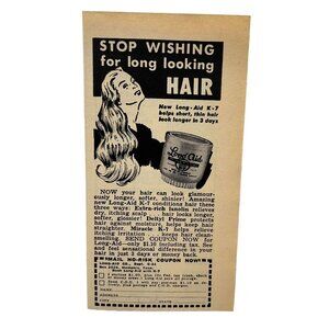 Long-Aid K-7 Hair Conditioner Print Ad Vintage 1950s Longer Hair Memphis TN